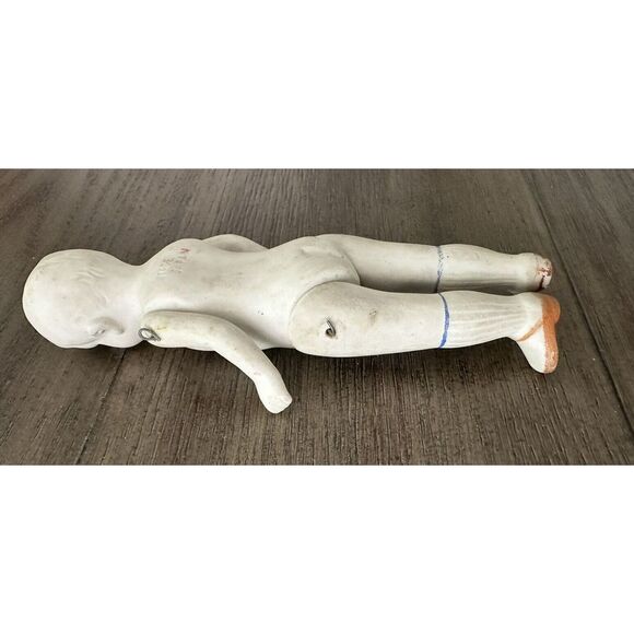 Antique Bisque Porcelain 7" Articulated Arms Legs Doll, RED Feet Made In Japan - Picture 5 of 13